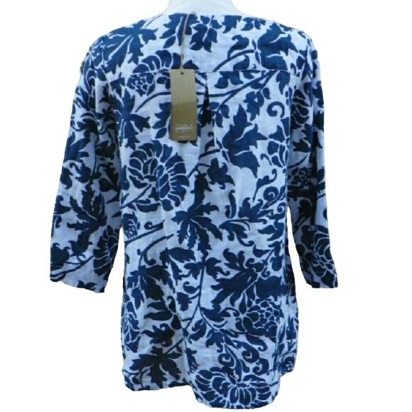 NWT Carla Conti S embroidered tunic blue white - Picture 3 of 3